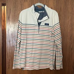 LL Bean striped quarter button pullover